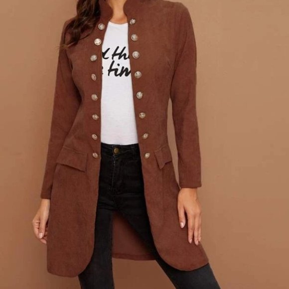 . Jackets & Blazers - Button closure fall jacket coat casual contemporary brown
